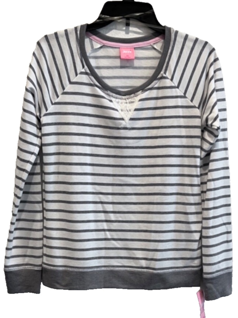 (NWT) Jenni Ivory/Gray Striped/Lace Long Sleeve Pajama Top Size XS